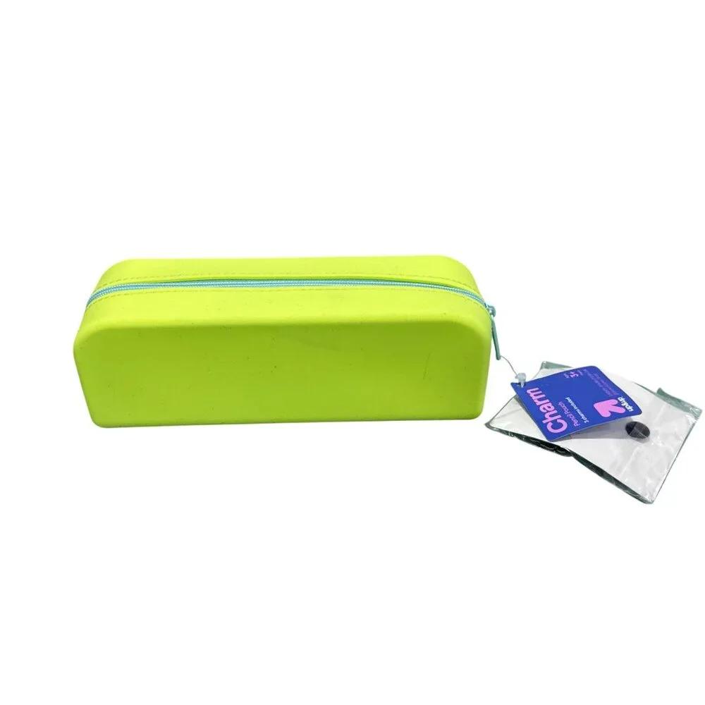 UP & UP Charm Neon Green Silicone Pencil Pouch with Blue Zipper for Students